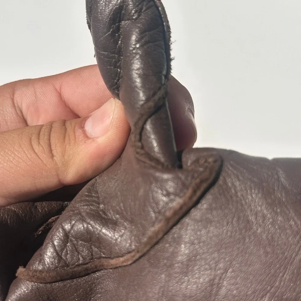 Vintage Dark Brown Leather Gloves Fur Lined Winter Warm Dress Gloves Women Small